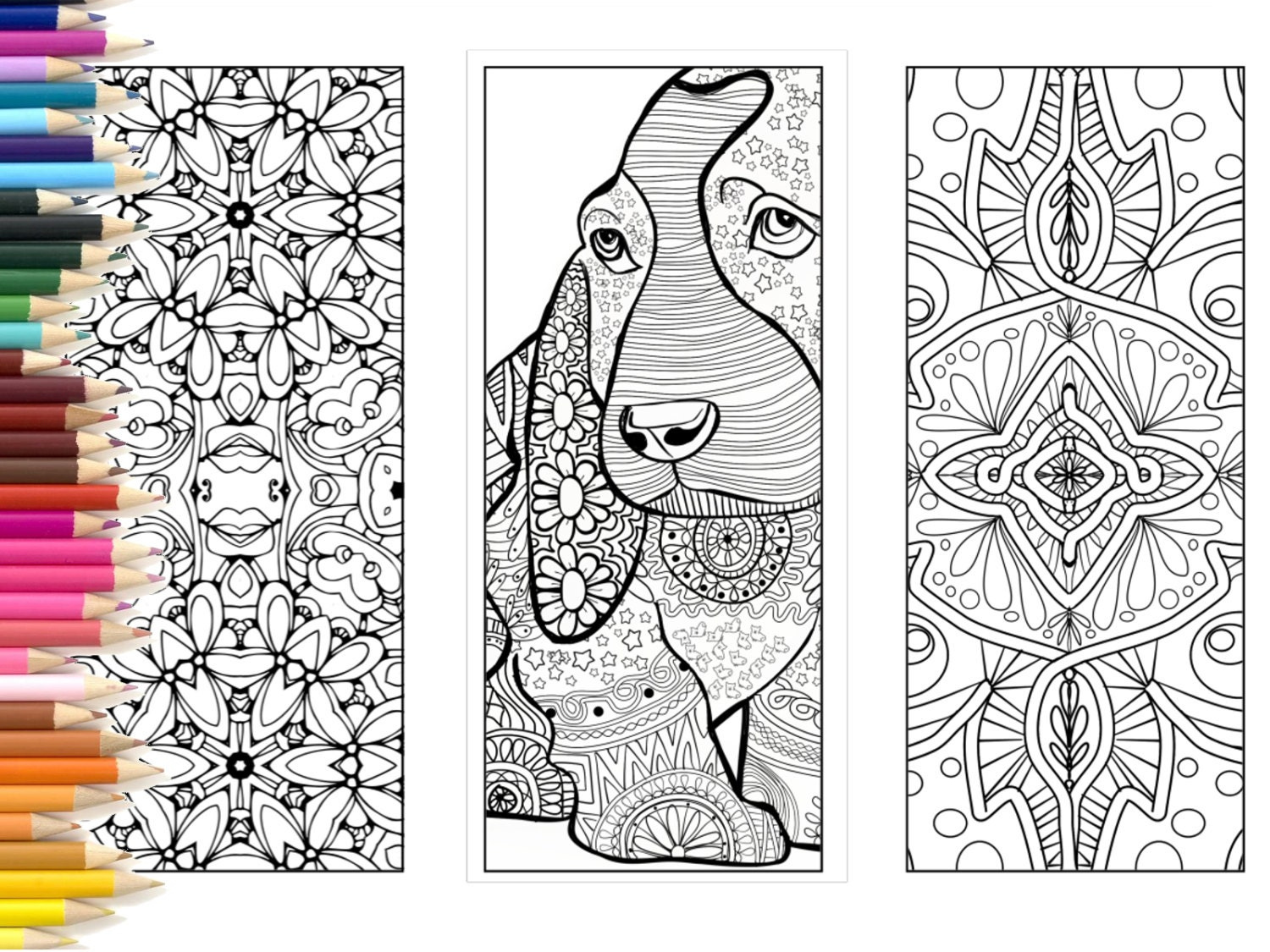 Bookmarks Coloring Page Adults Printable Bookmarks Hand Made Etsy