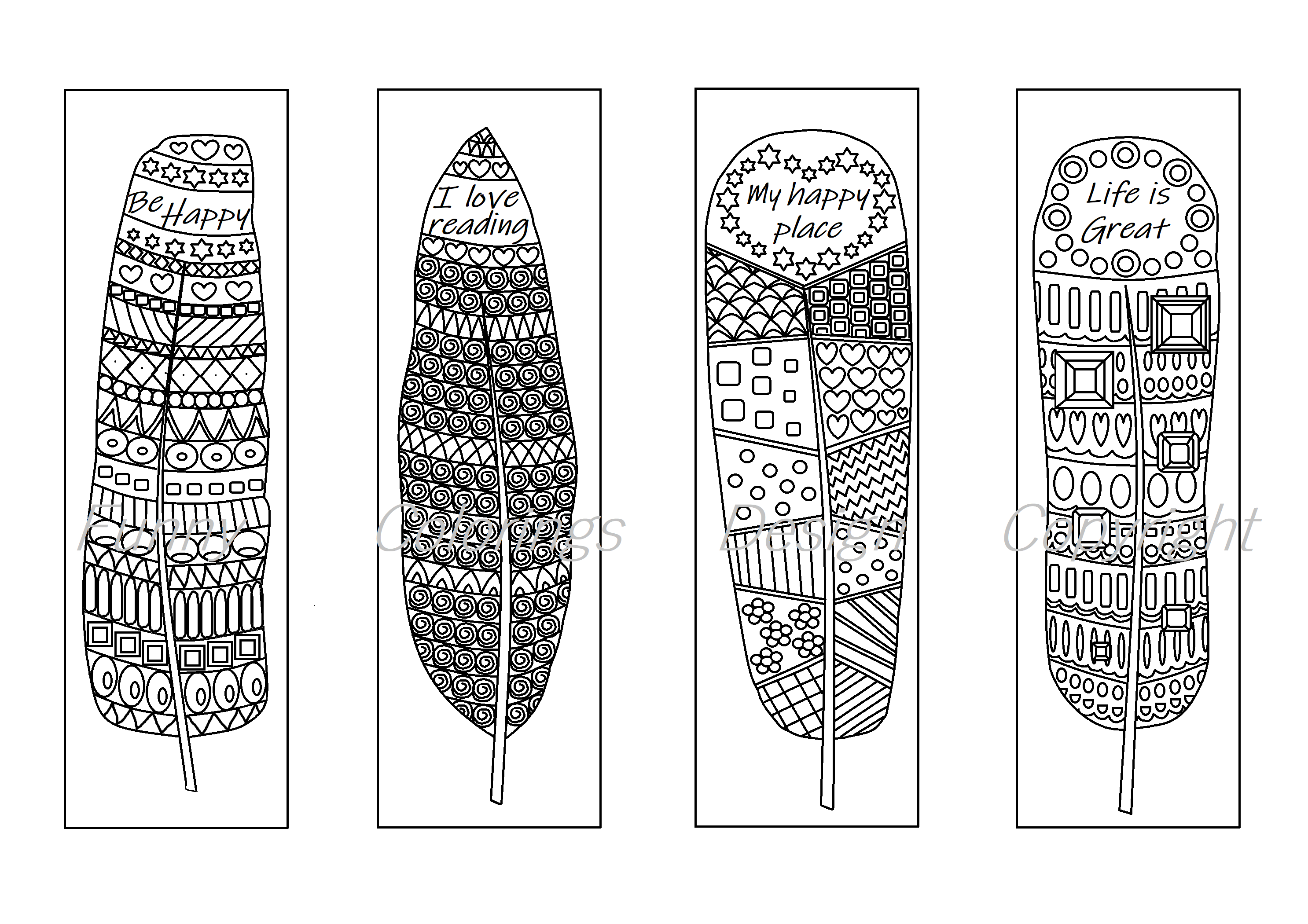 Coloring Printable Bookmarks Feathers Coloring Bookmark For Adults By 