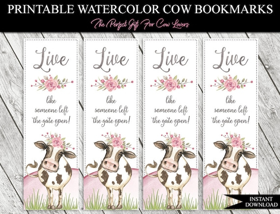 Cute Country Cow Printable Bookmarks Pink Roses Live Like Etsy