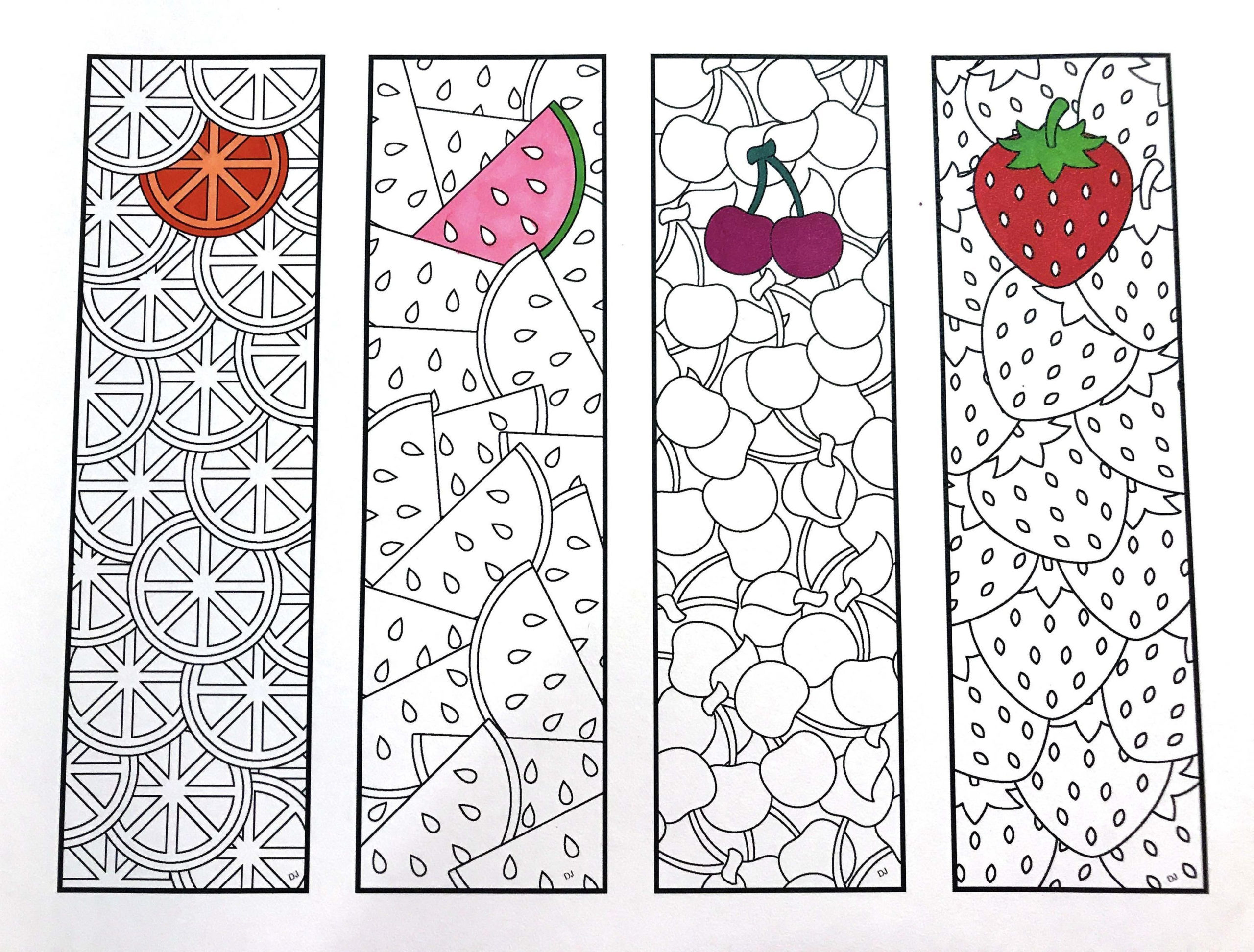 Fruit Bookmarks PDF Zentangle Coloring Page