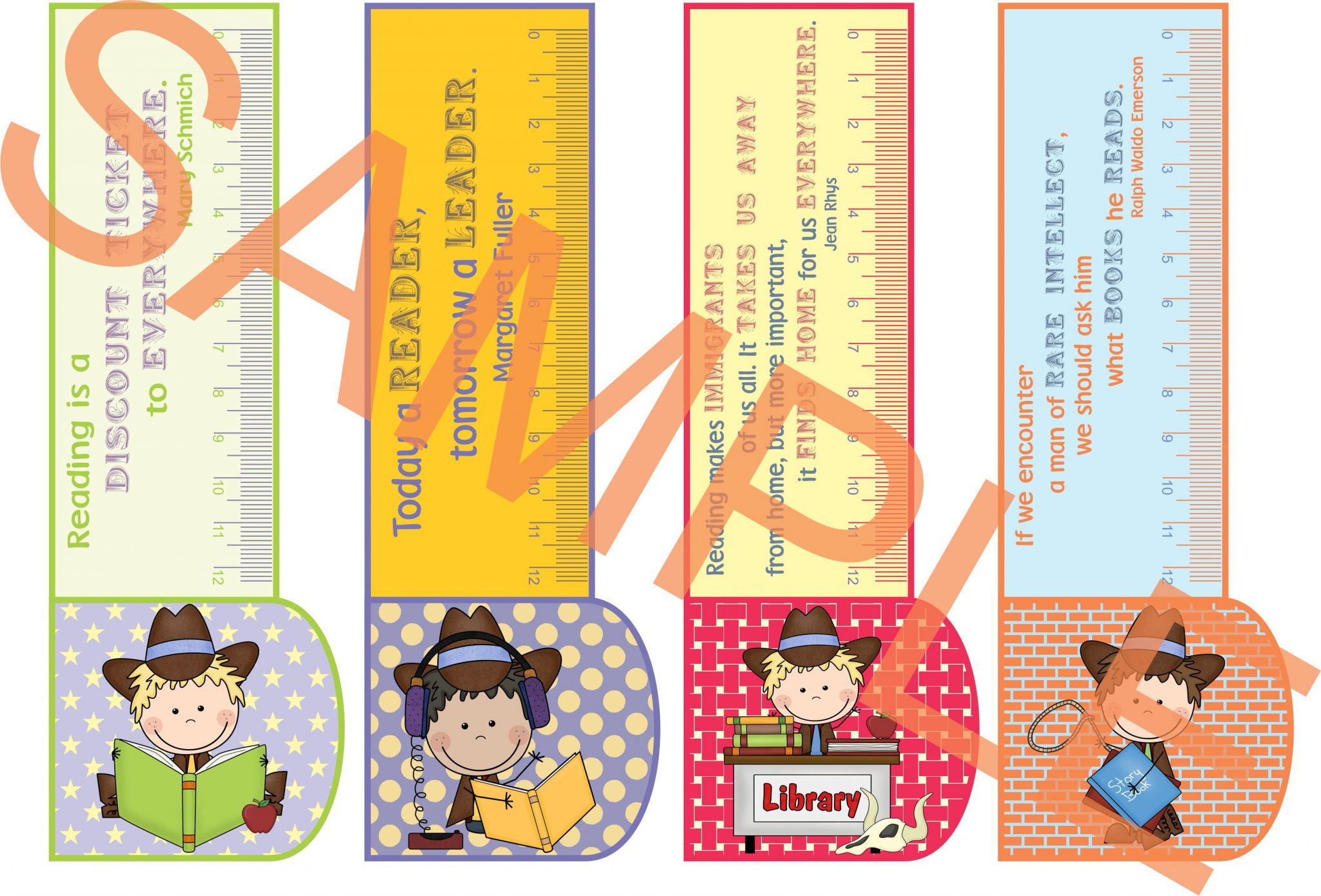 Printable Bookmarks Country Girl boy 3In1 Bookmark Ruler 