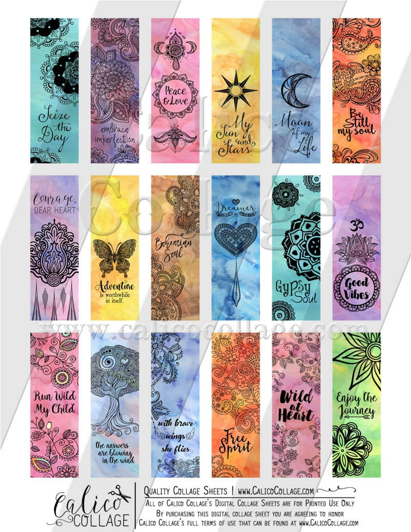 15 Printable Aesthetic Bookmarks Cute Boho Digital Instant Etsy Pin 