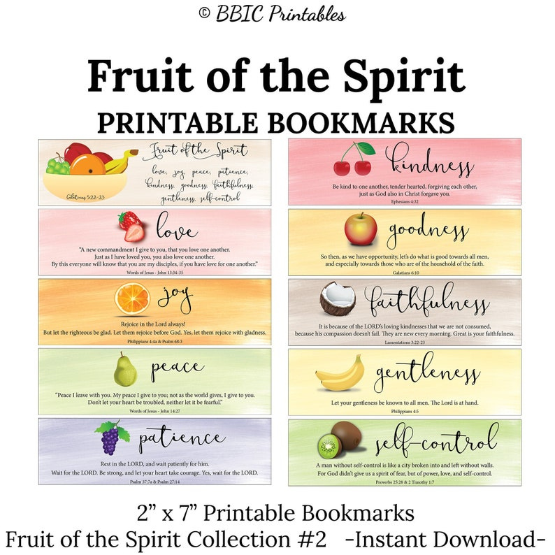 20 Fruit Of The Spirit Printable Bookmarks Galatians 5 22 23 Etsy