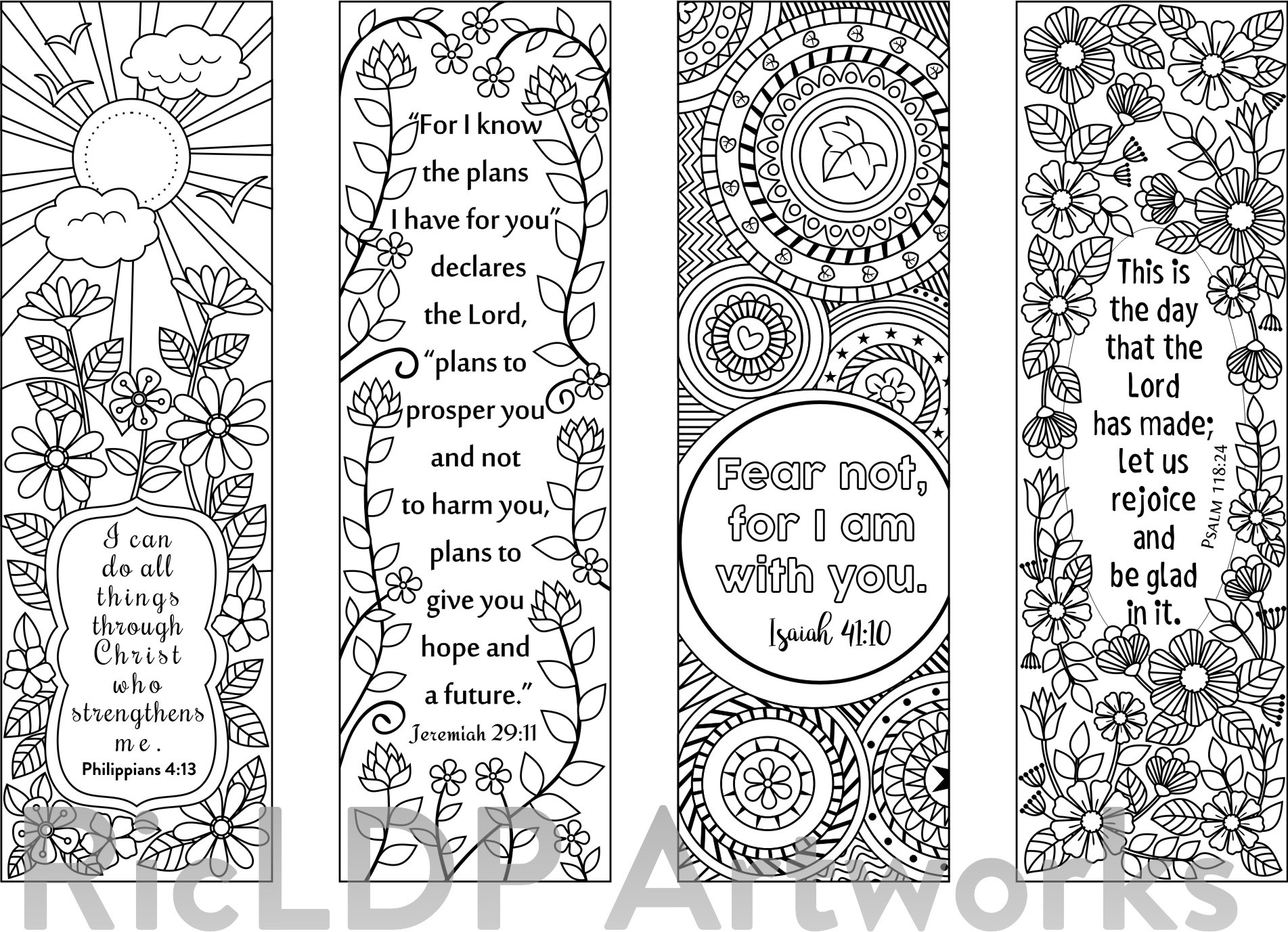 8 Bible Verse Coloring Bookmarks RicLDP Artworks