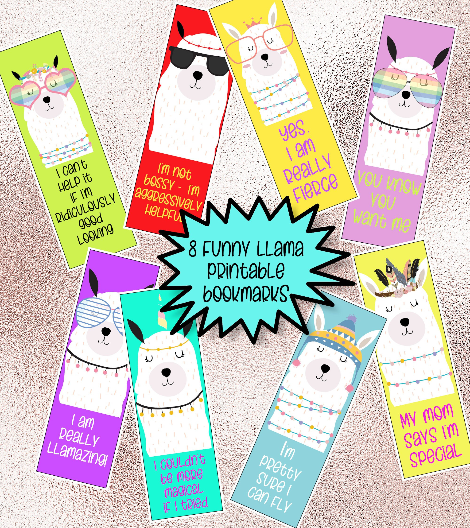 8 Funny LLAMA Printable Bookmarks Bookmark Download Digital Etsy