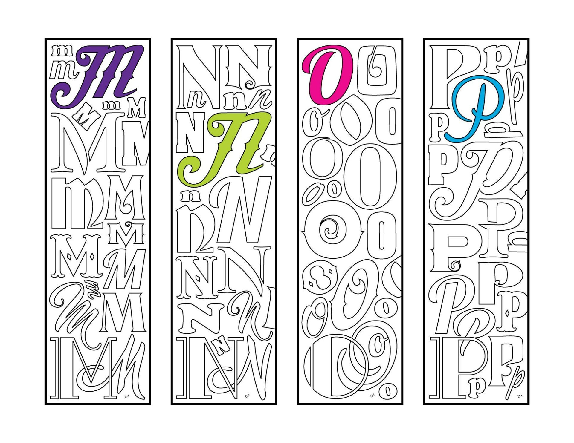 Alphabet Letter Bookmarks Set Of 7 Printable Coloring Pages 28 