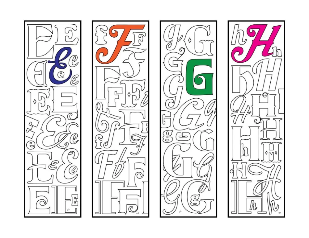 Alphabet Letter Bookmarks Set Of 7 Printable Coloring Pages 28 