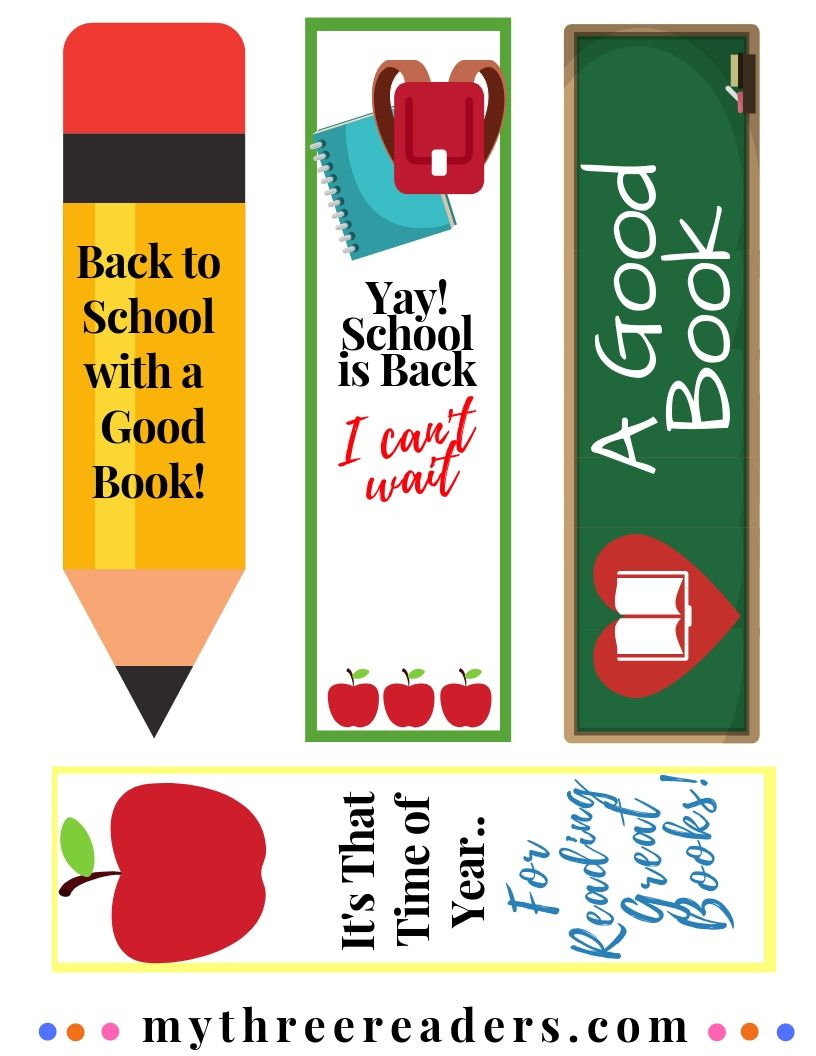 Back To School Printable Bookmarks My Three Readers