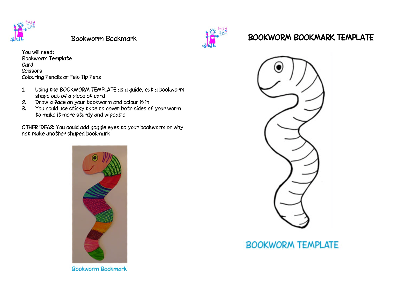 Bookworm Bookmark Template World Book Day Book Worms Bookmark 