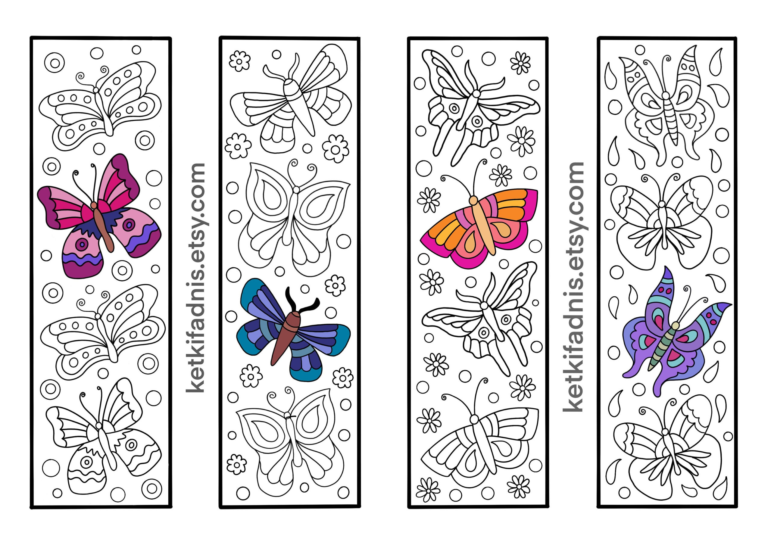 Butterfly Coloring Bookmarks Bookmarks Coloring Page Etsy
