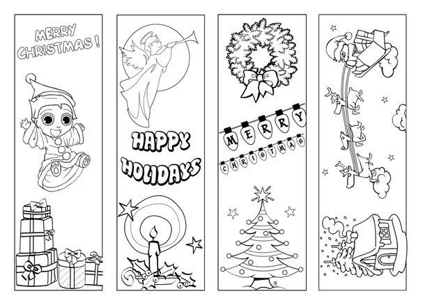 Christmas Bookmarks To Color By Hand Coloring Bookmarks Christmas 