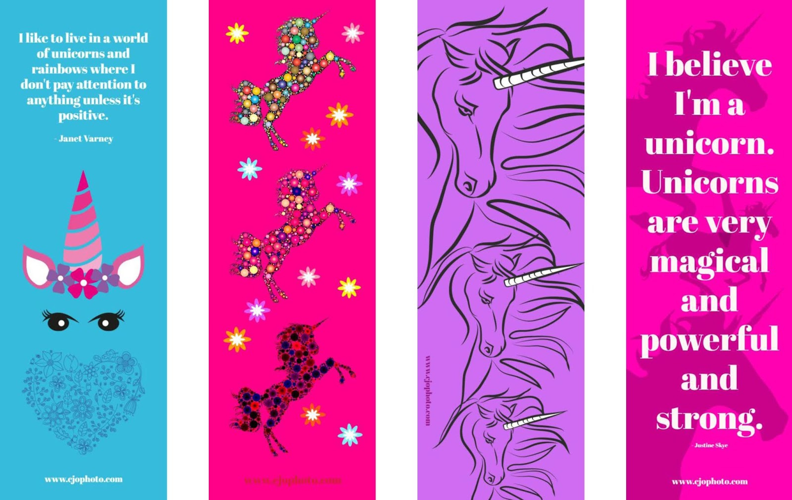 CJO Photo Printable Bookmarks Unicorns