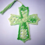 Crochet Cross Tassled Bookmark Mint Green And White