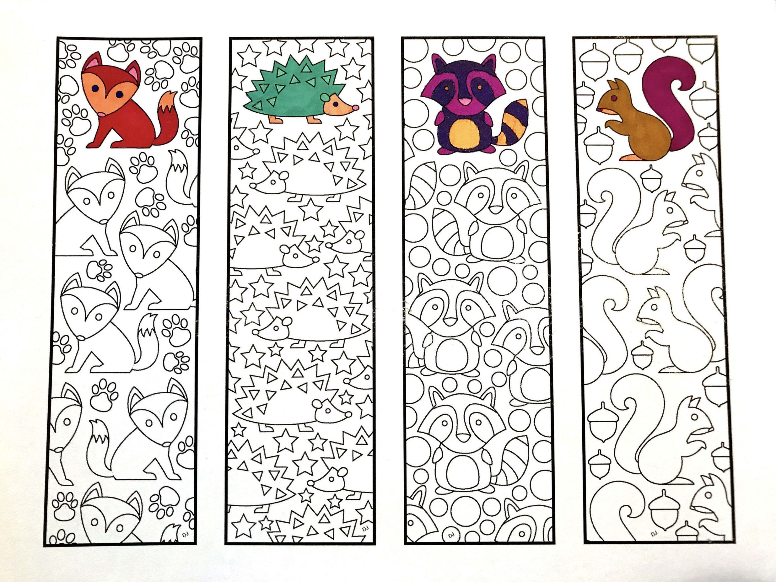 Cute Animal Bookmarks PDF Zentangle Coloring Page Printable 