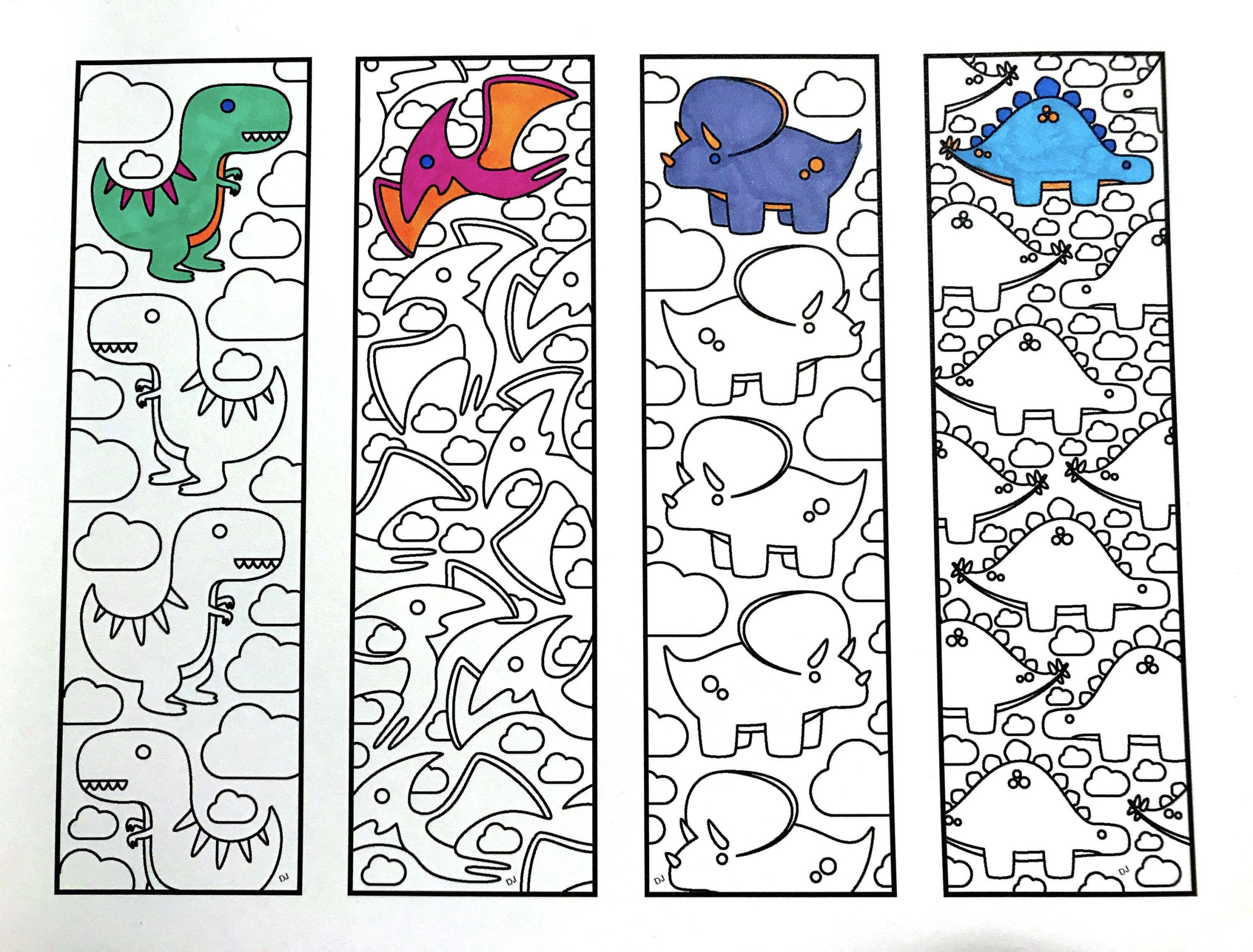 Cute Dinosaur Bookmarks PDF Zentangle Coloring Page Coloring Pages 