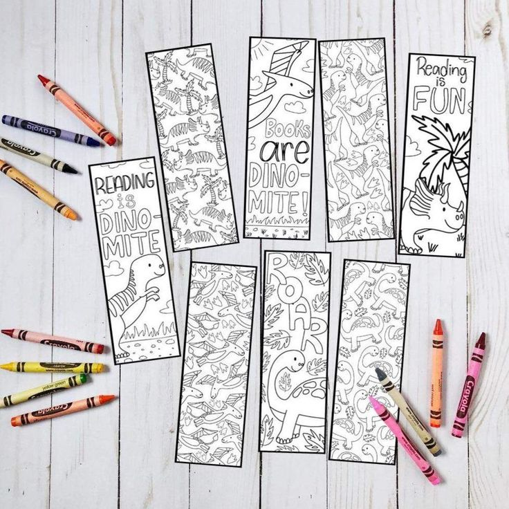 Dinosaur Bookmarks 8 Printable Coloring Bookmarks Digital Download 