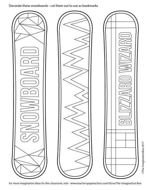 Download These FREE Winter Sport Snowboard Bookmarks Templates To Color 
