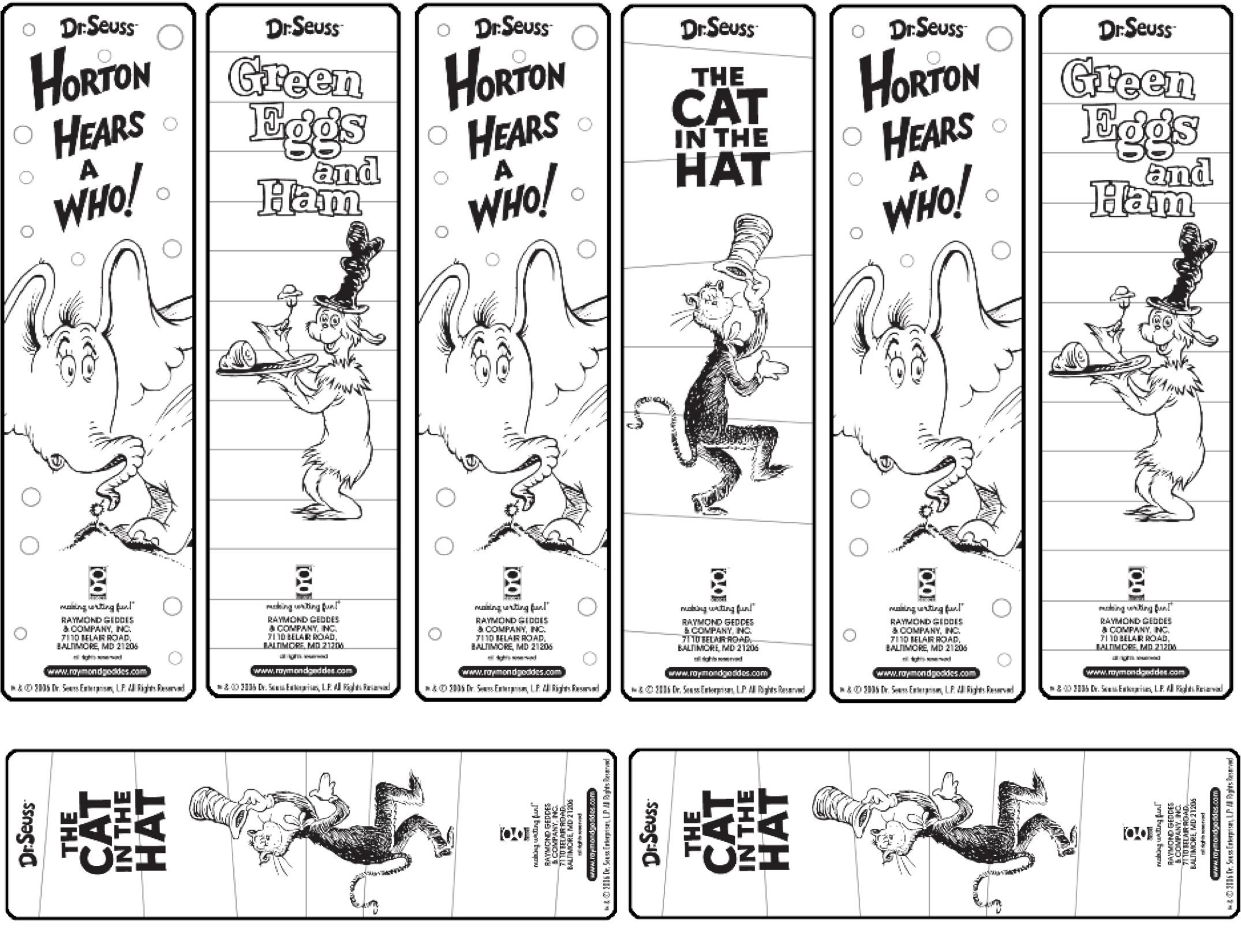 Dr Seuss Printable Bookmarks To Color Dr Seuss Activities Dr Seuss 