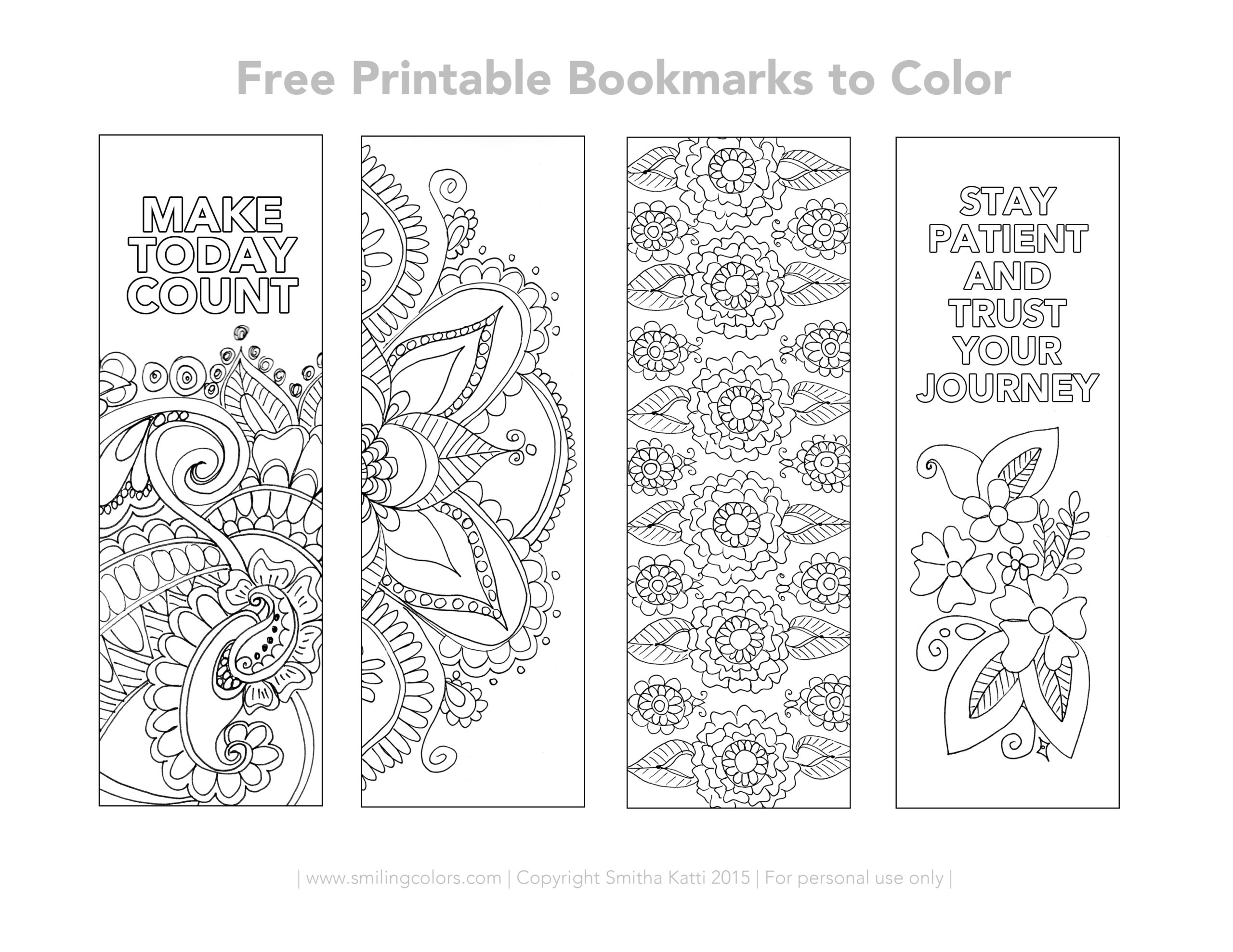 Free Printable Bookmarks To Color Smiling Colors