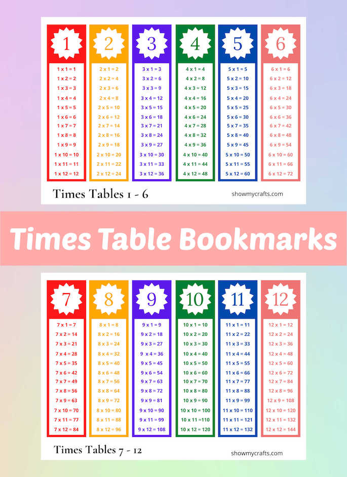 Free Printable Times Tables Bookmark Show My Crafts Printable Bookmarks