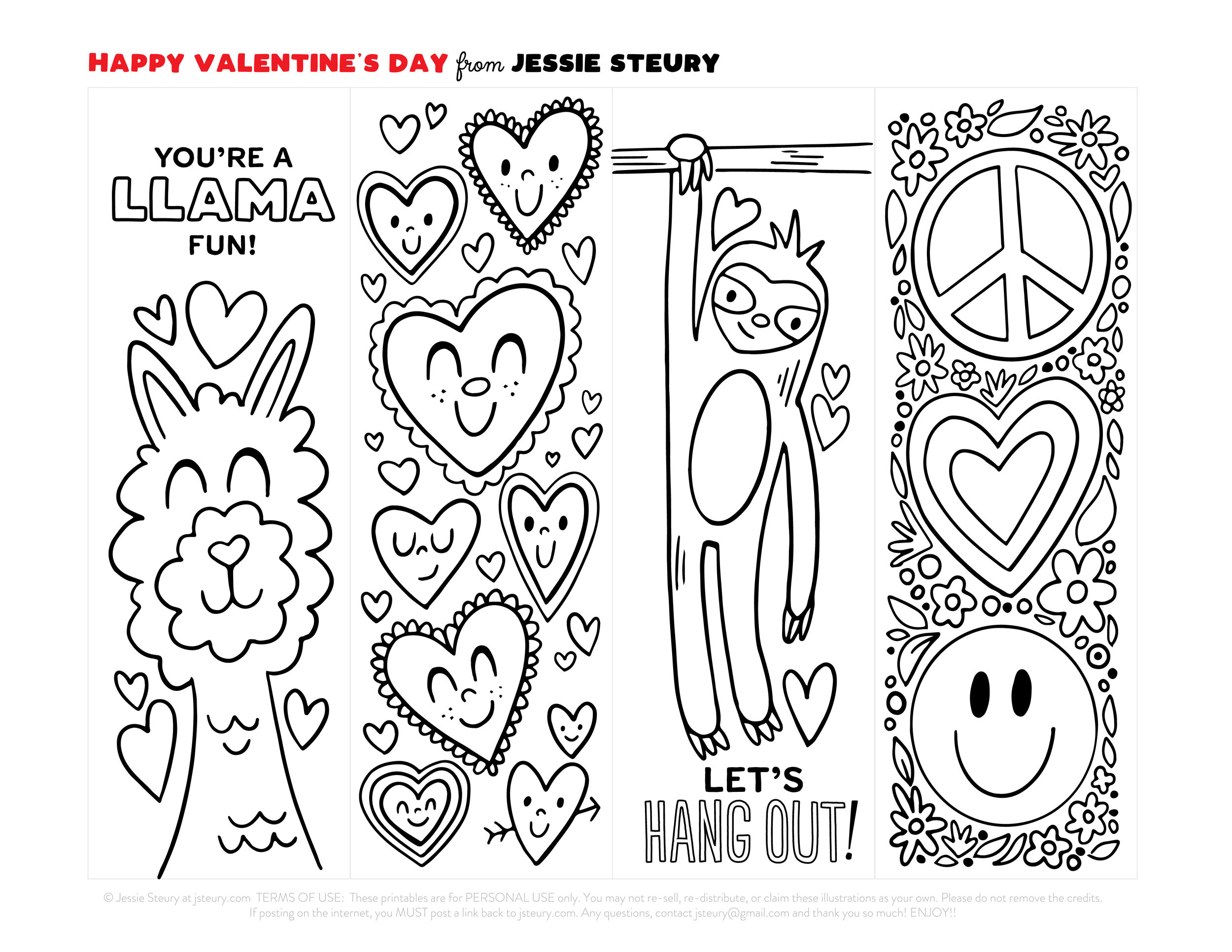 Free Printable Valentine s Day Bookmarks To Color Jessie Steury