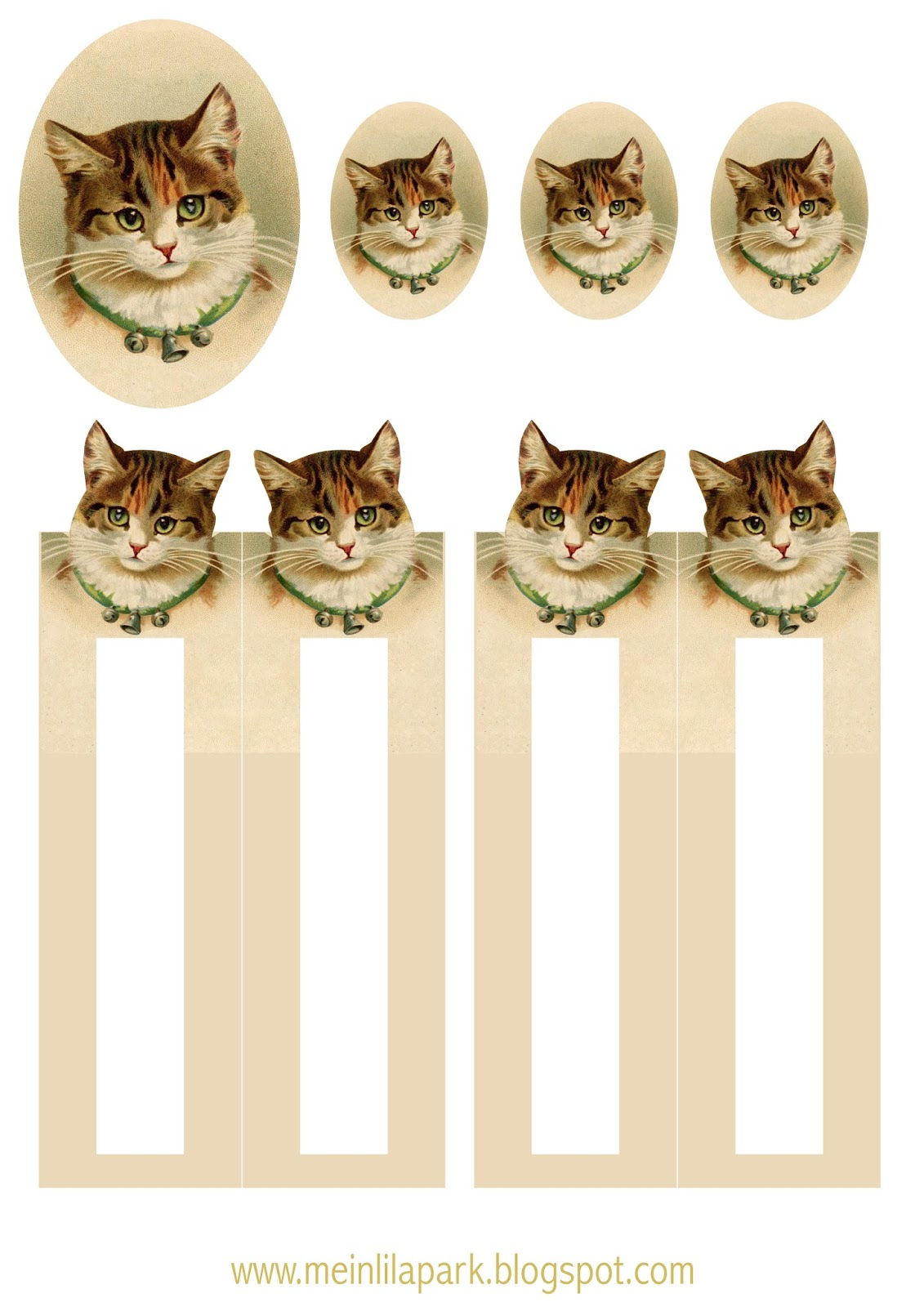 Free Printable Vintage Cat Bookmark Ausdruckbares Lesezeichen 