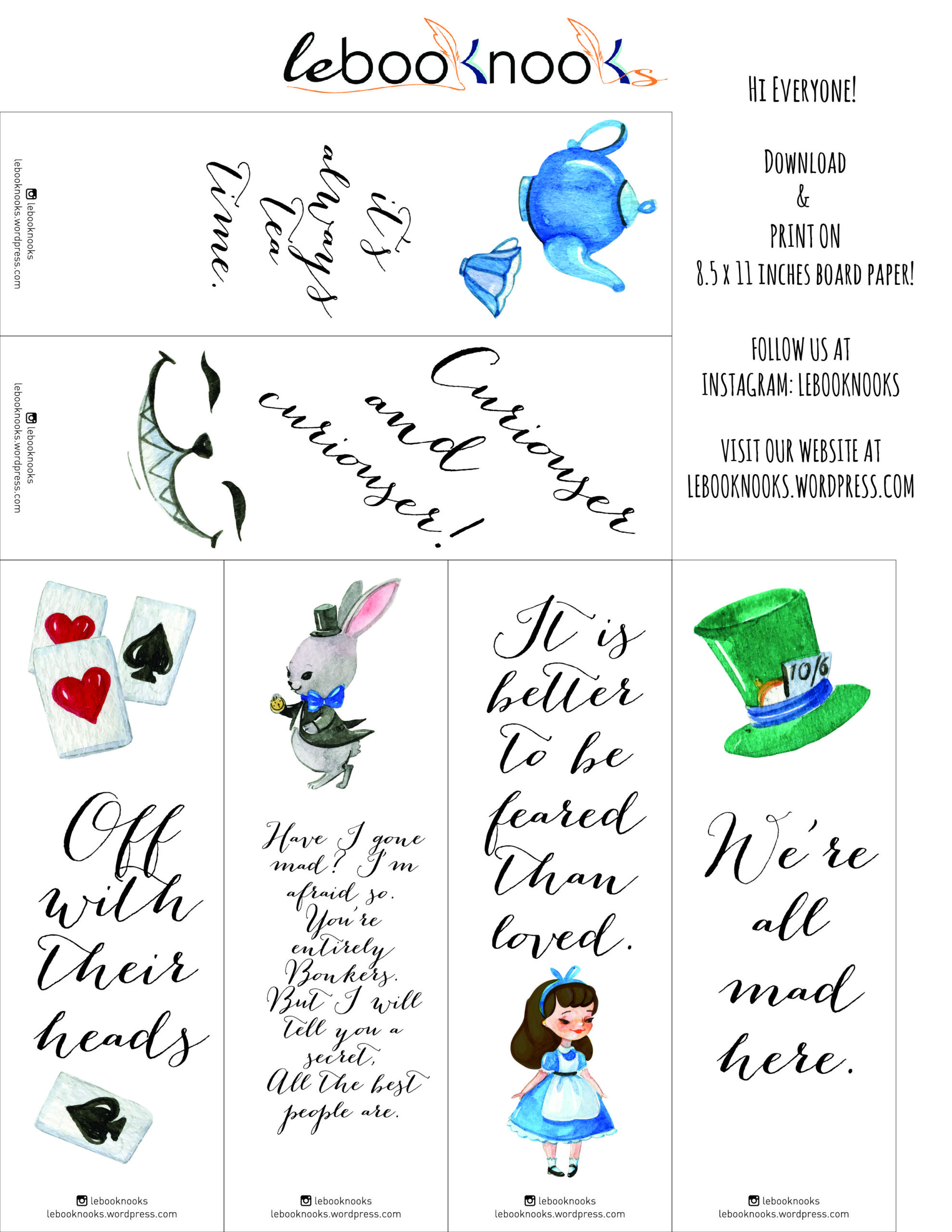 Friday Freebies Alice In Wonderland Printable Bookmarks Free 