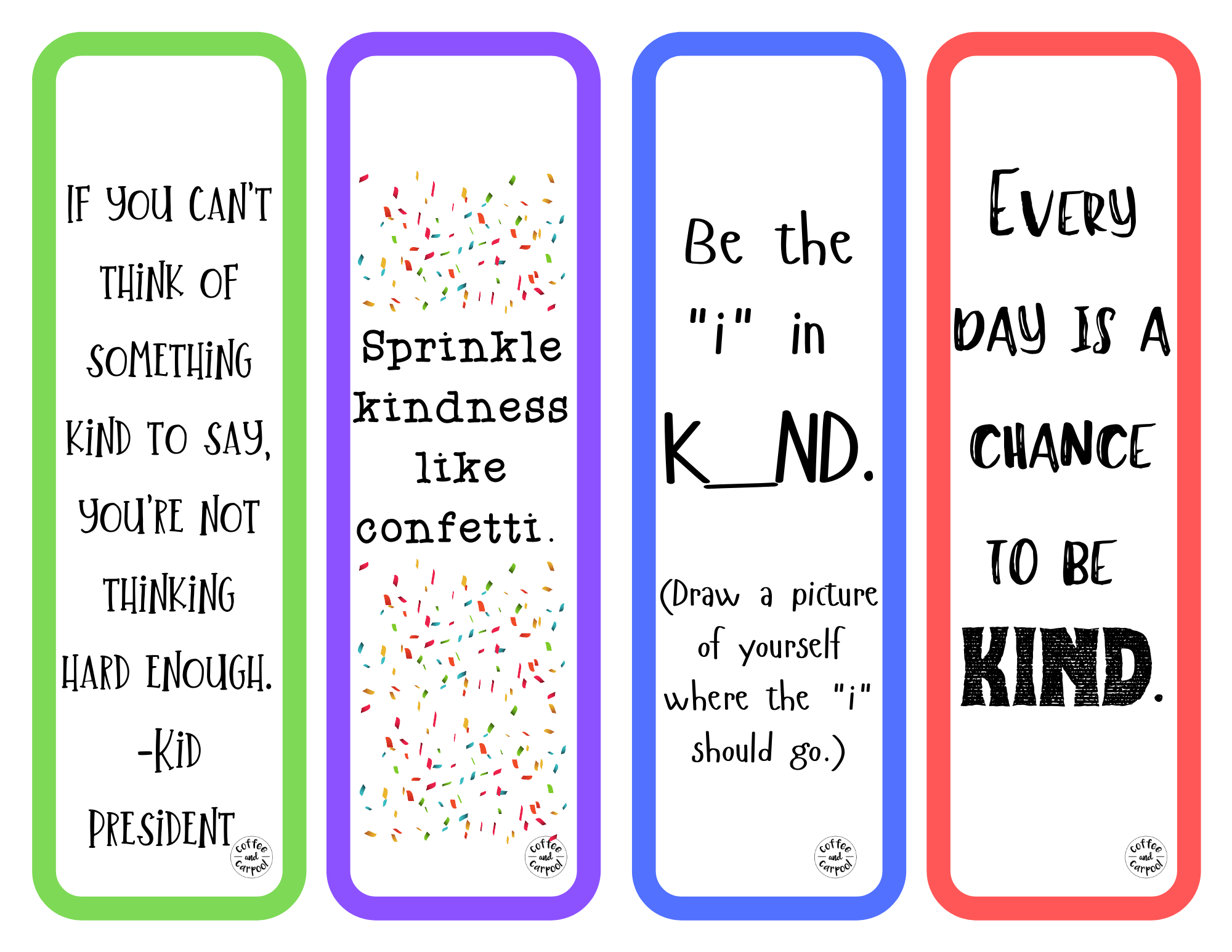 Kindness Bookmarks Coffee And Carpool Intentionally Raising Kind Kids