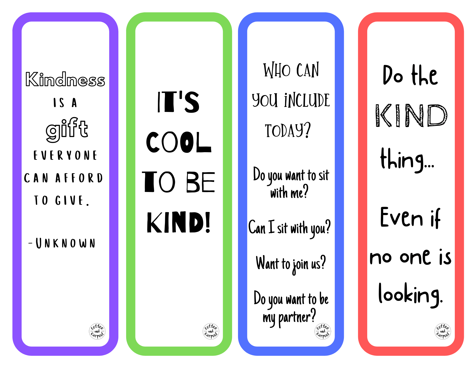 Kindness Bookmarks Coffee And Carpool Intentionally Raising Kind Kids