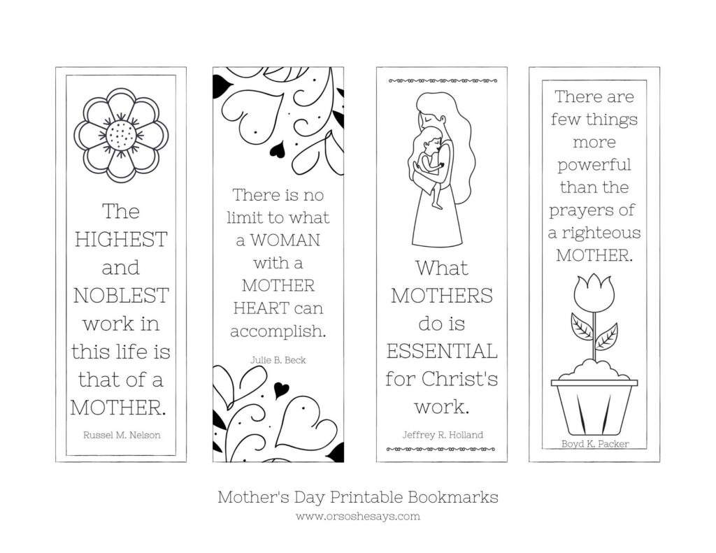 Mother s Day Bookmark Printable Ready To Color Or So She Says 