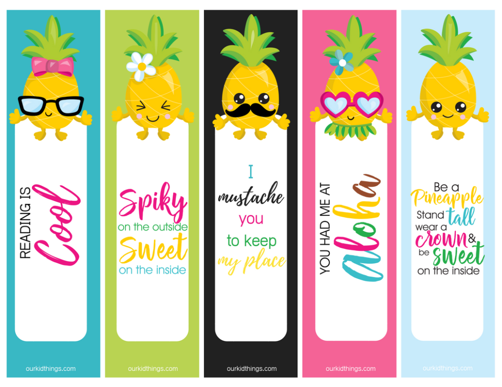 Pineapple Bookmarks Free Printable Set Bookmarks Kids Classroom 