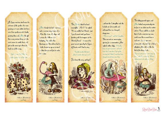 Printable Alice In Wonderland Printable Bookmark By RoseBonBonShop 