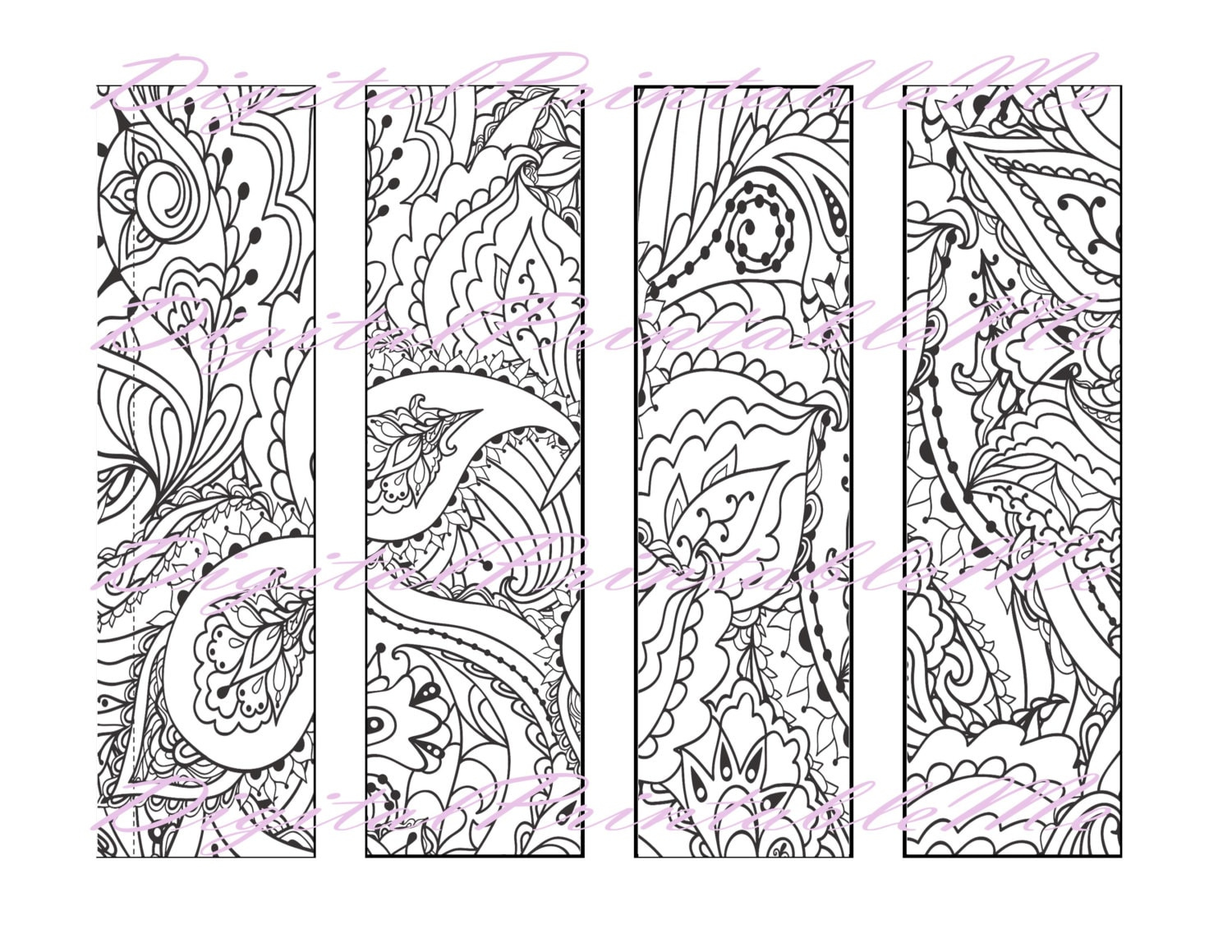 Printable Bookmark Coloring Page Book Mark Adult Instant