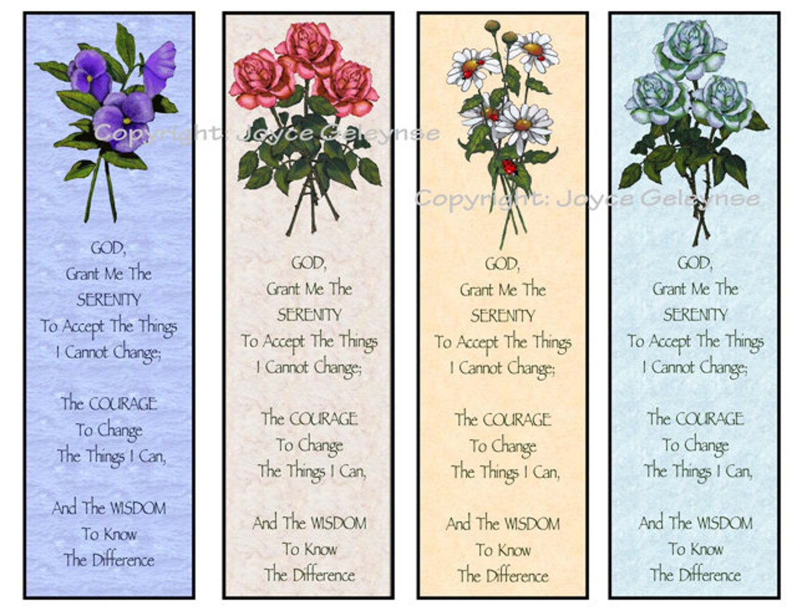 Printable Bookmarks Flowers Serenity Prayer From Original Etsy
