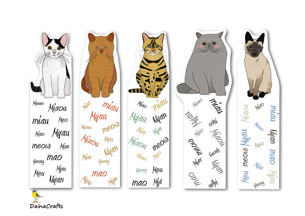 Printable Cat Bookmarks Cats Bookmarks Instant Digital Etsy