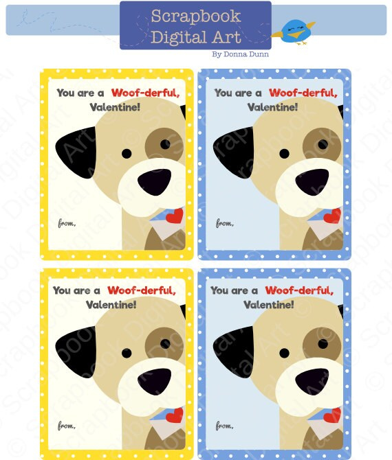 PRINTABLE Dog Valentine Tags Puppy Dog Valentine Etsy