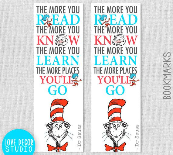 Printable Dr Seuss Bookmark Cat In The Hat Nursery Quote The More 