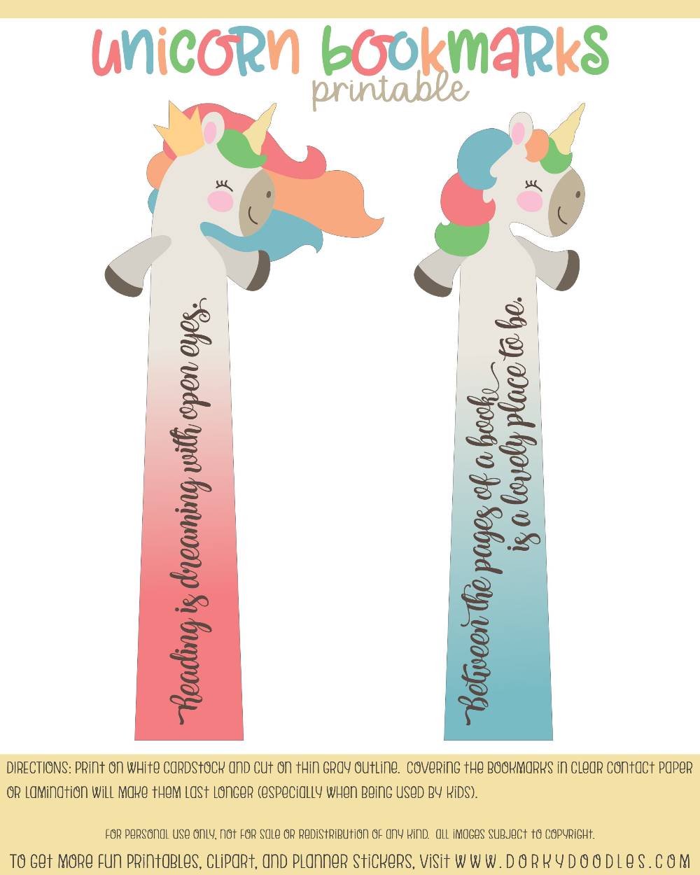 Printable Unicorn Bookmarks Unicorn Printables Bookmarks Kids Free 