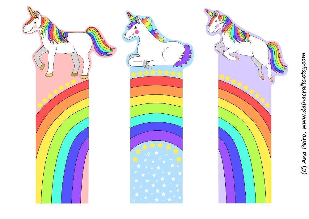 Printable Unicorn Rainbow Bookmarks Cute Printable Bookmarks Etsy