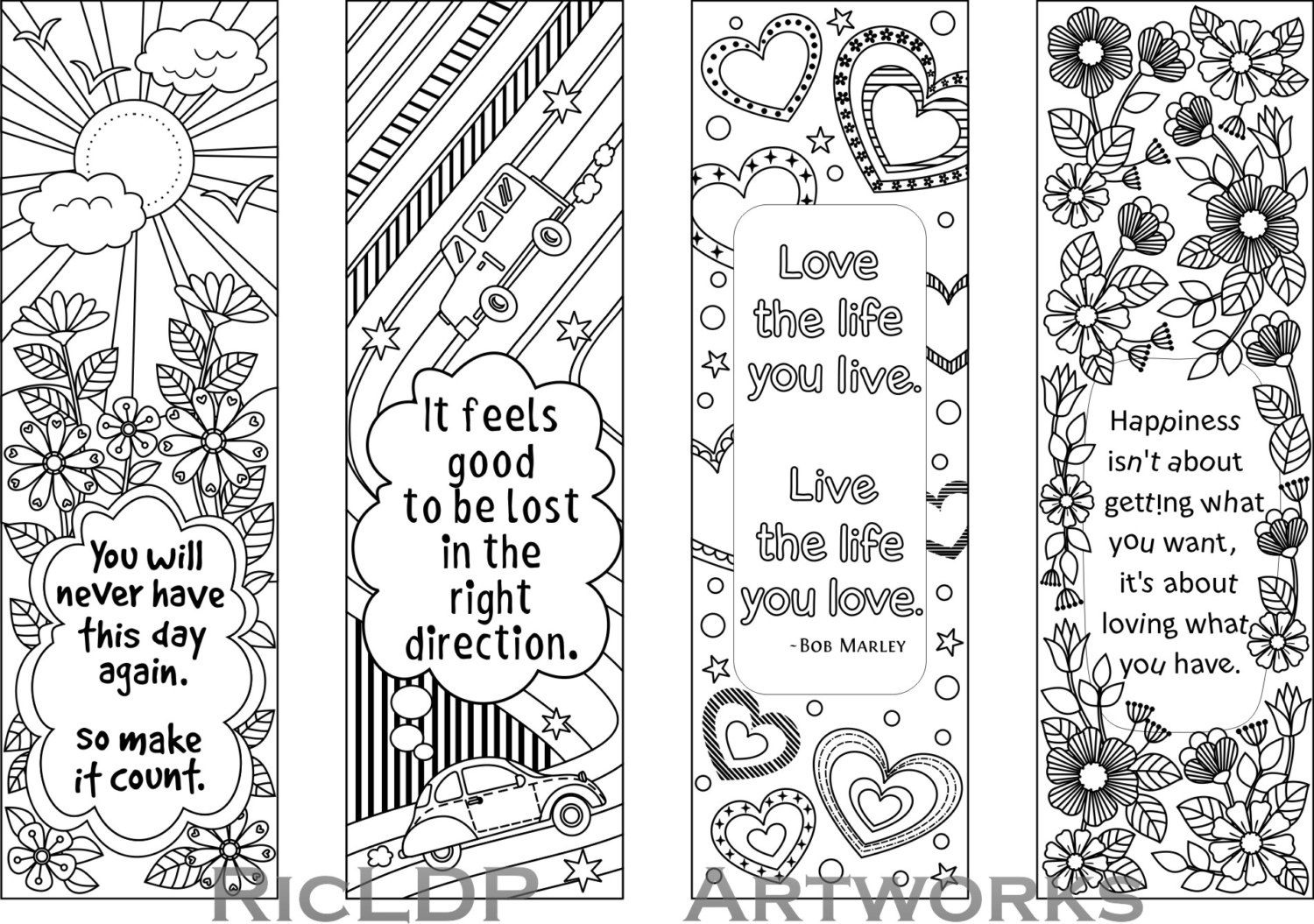 Set Of 4 Coloring Bookmarks With Quotes Bookmark Templates Etsy In 