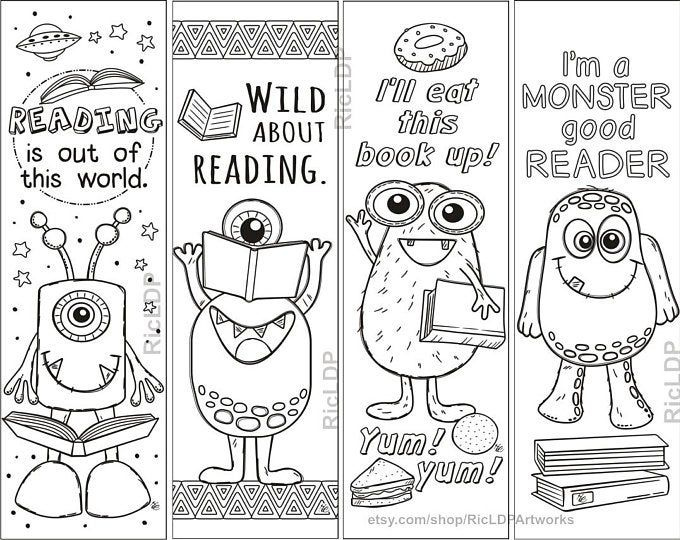 Set Of 8 Coloring Bookmarks About Reading Books Cute Markers Etsy In 