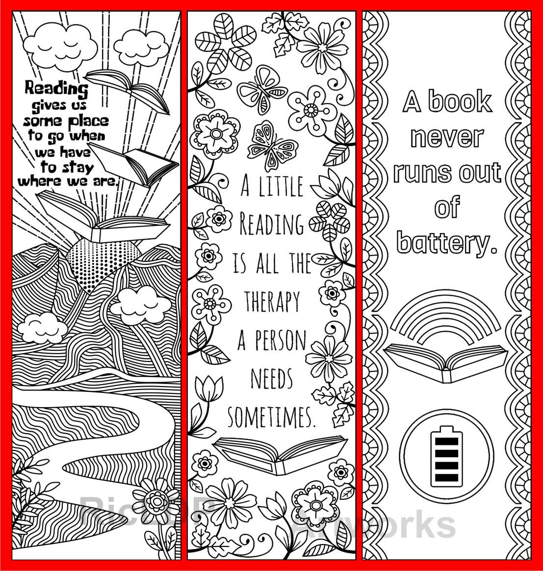 Set Of 8 Coloring Bookmarks With Quotes About Books And Etsy 