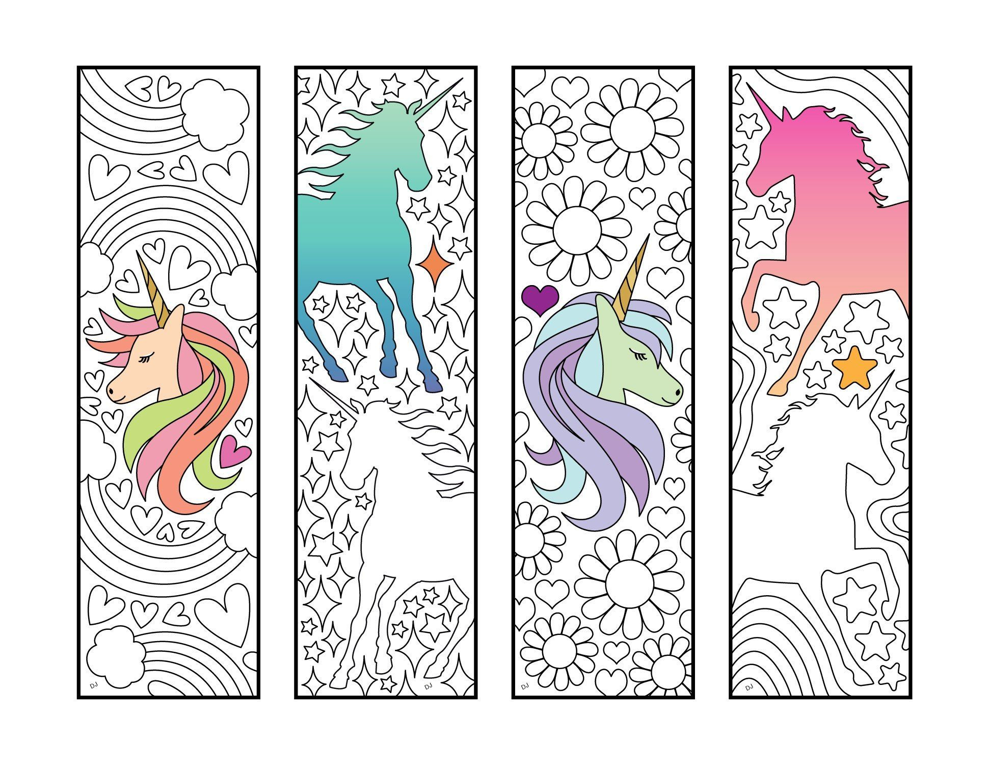 Unicorn Bookmarks PDF Zentangle Coloring Page Unicorn Coloring 