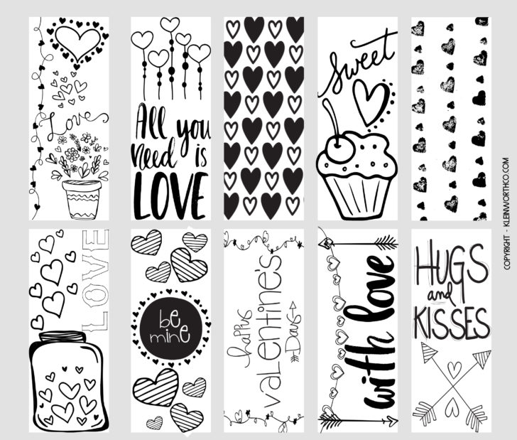 Valentine’s Day Printable Black And White Bookmarks