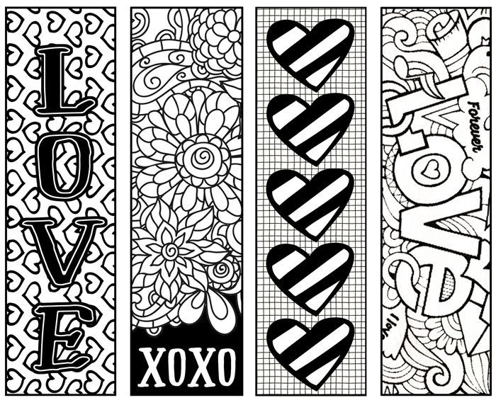 Valentine s Printable Bookmarks To Color Valentines Bookmarks 