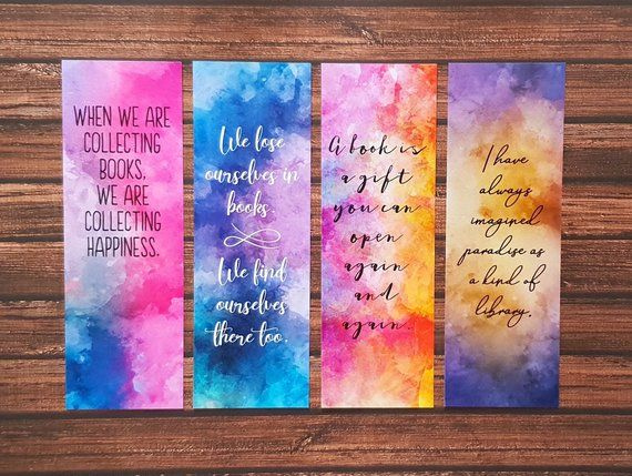 Watercolor Bookmark Printable Bookmarks Book Quote Bookmark Instant 