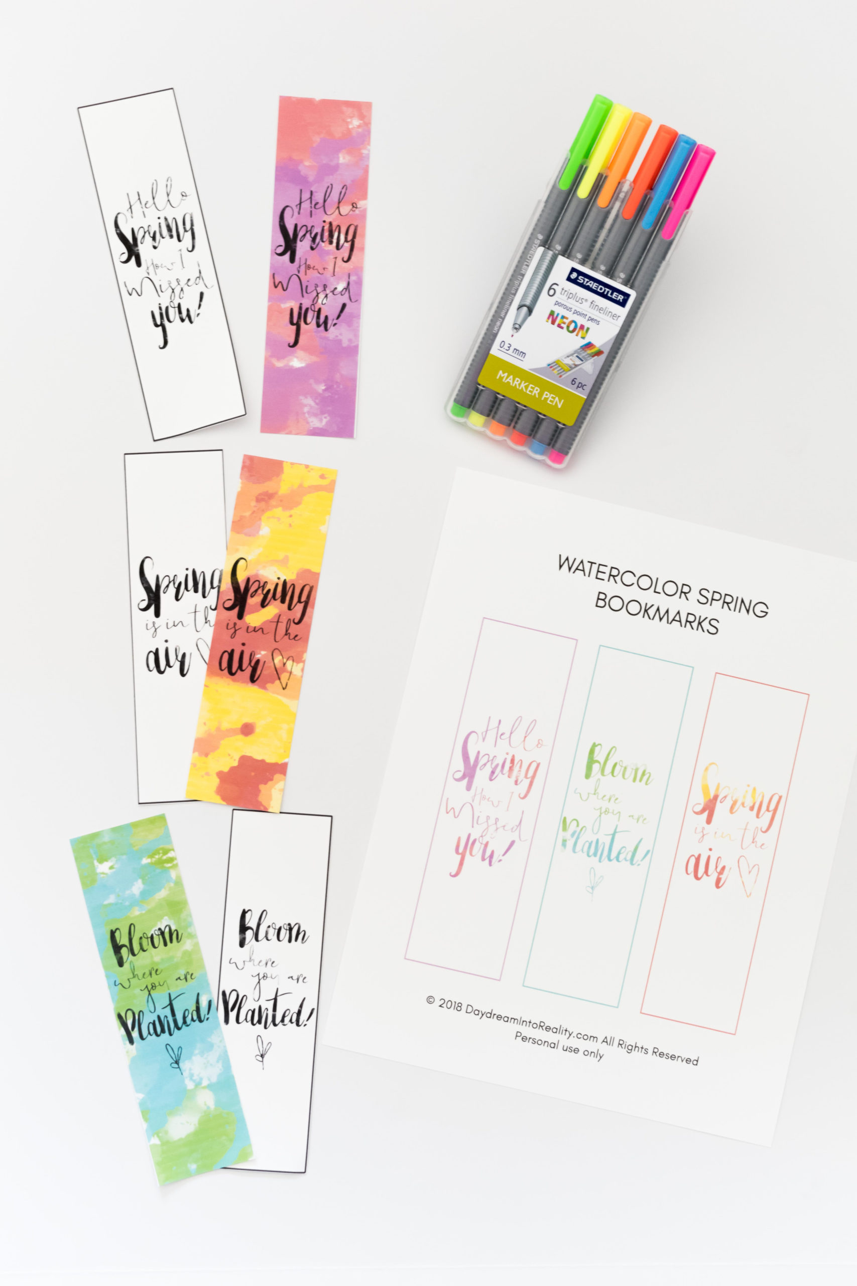 Watercolor Spring Bookmarks Free Printable