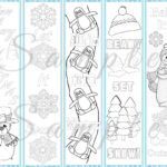 Winter Coloring Bookmarks Bear Snowman Party Favor Reading