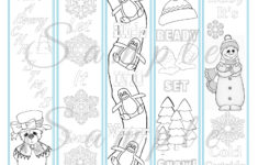 Winter Coloring Bookmarks Bear Snowman Party Favor Reading