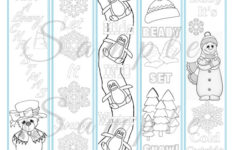 Winter Coloring Bookmarks Bear Snowman Party Favor Reading Etsy